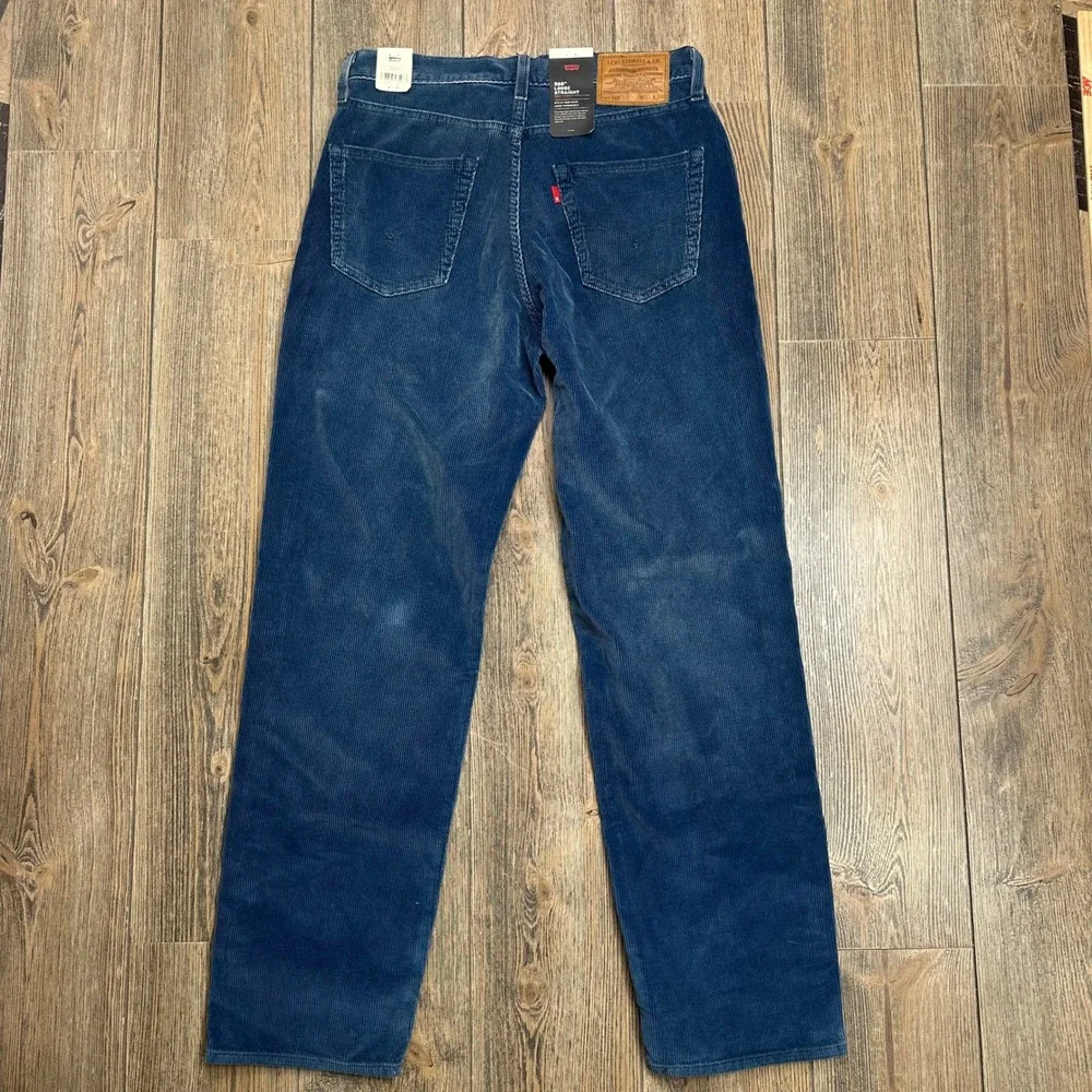 Levis Premium 568 Loose Straight Corduroy Pants Mens 31x34 Indigo Blue NEW